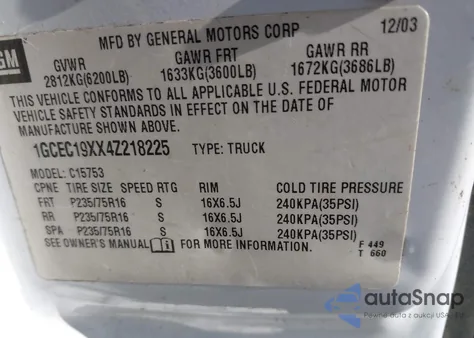 2004 Chevrolet Silverado 1500 Ls из США, поврежденный, VIN 1GCEC19XX4Z218225